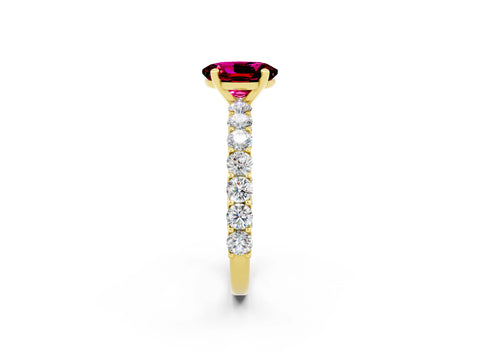 Yellow gold Oval Cut Garnet Solitaire Ring with Shared Prong Pavé Band and Four-Prong Setting_2