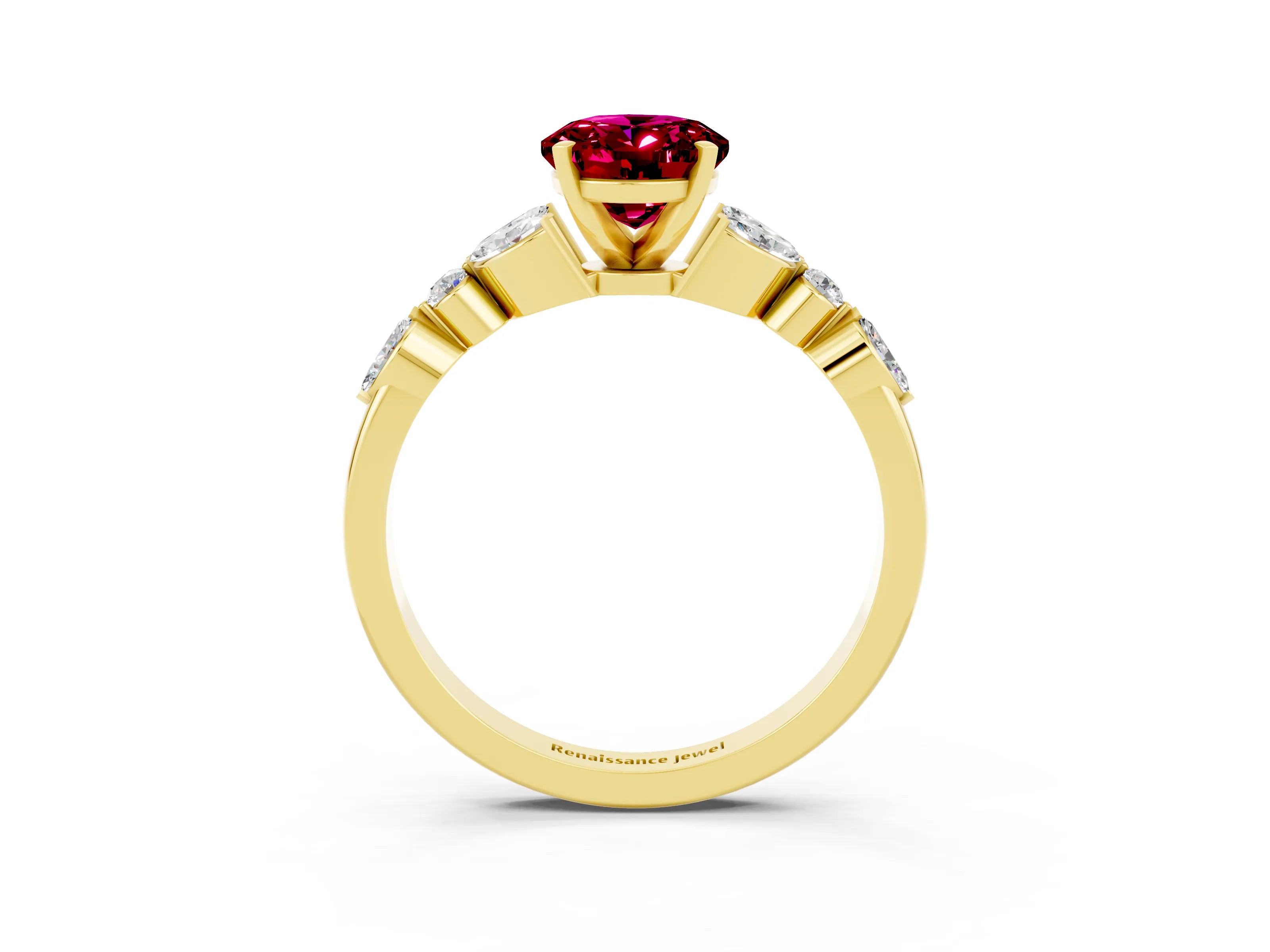 Yellow gold Oval Cut Garnet Solitaire Ring with Side Stones and Four-Prong Setting_15