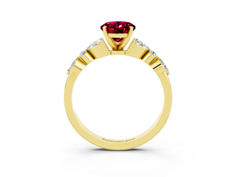 Yellow gold Oval Cut Garnet Solitaire Ring with Side Stones and Four-Prong Setting_15