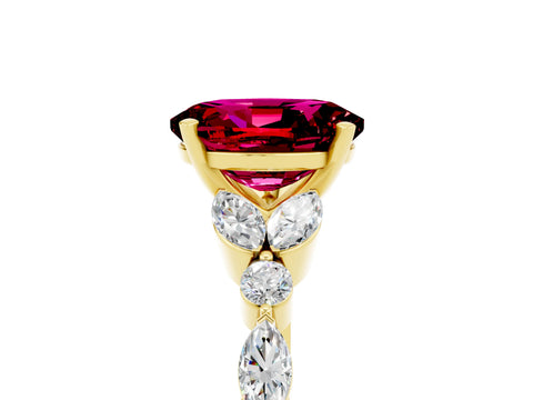Yellow gold Oval Cut Garnet Solitaire Ring with Side Stones and Four-Prong Setting_17