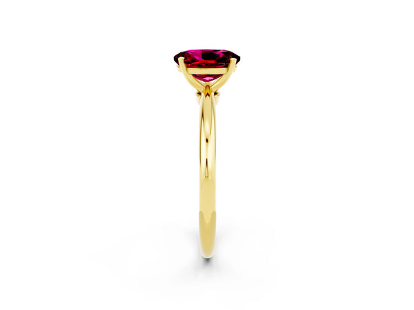 Yellow gold Oval Cut Garnet Solitaire Ring with Six-Prong Setting and Classic Band