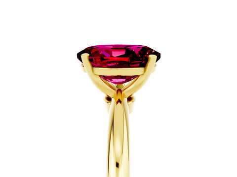 Yellow gold Oval Cut Garnet Solitaire Ring with Six-Prong Setting and Classic Band_5