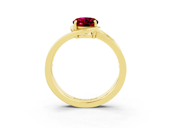 Yellow gold Oval Cut Garnet Solitaire Ring with Split Shank and Prong Setting