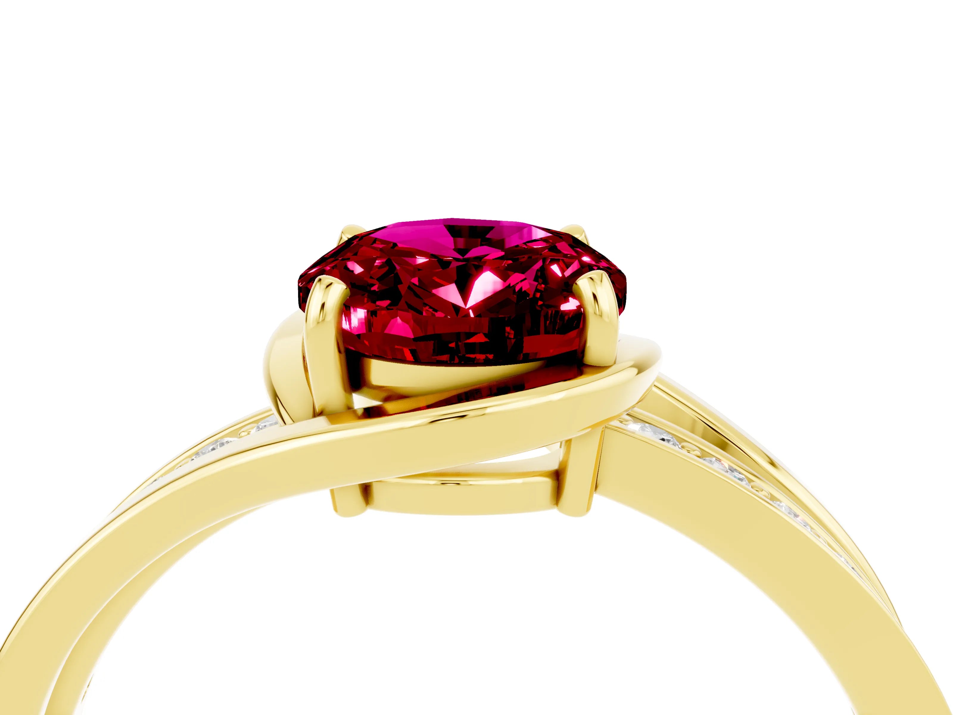 Yellow gold Oval Cut Garnet Solitaire Ring with Split Shank and Prong Setting_4