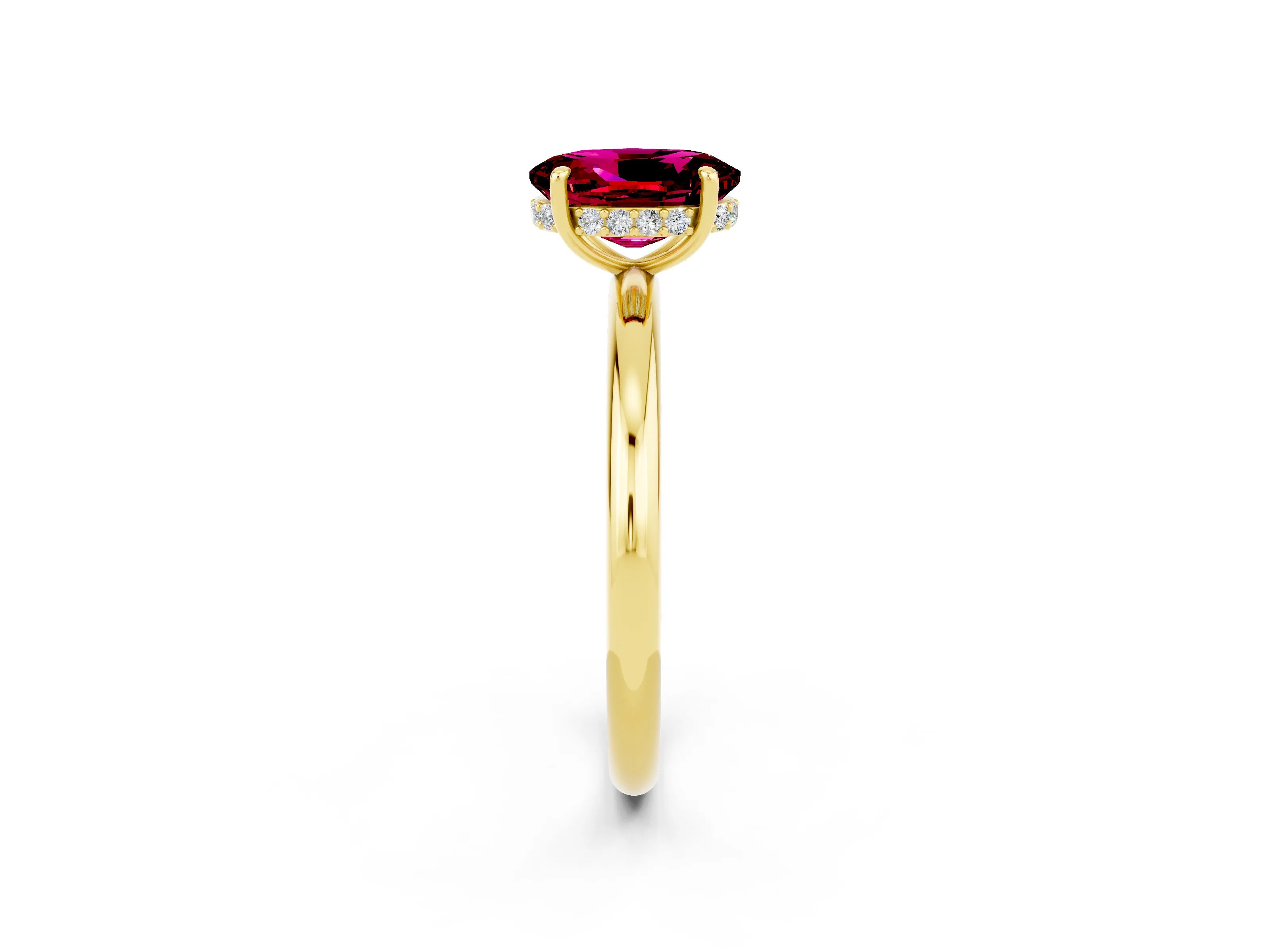 Yellow gold Oval Cut Garnet Solitaire Ring with Thin Band and Four-Prong Setting_14
