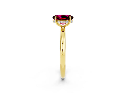 Yellow gold Oval Cut Garnet Solitaire Ring with Thin Band and Four-Prong Setting_14