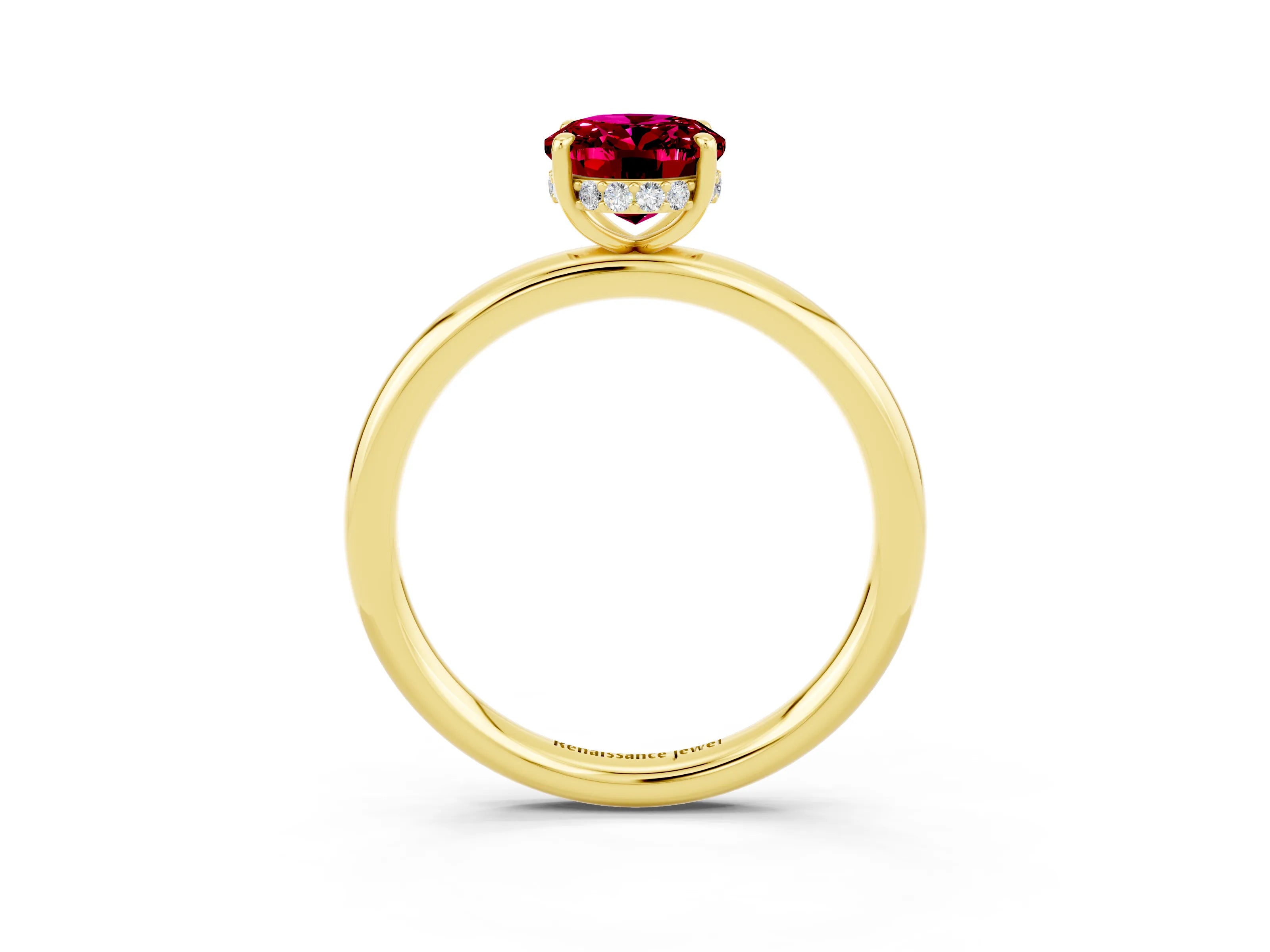 Yellow gold Oval Cut Garnet Solitaire Ring with Thin Band and Four-Prong Setting_15