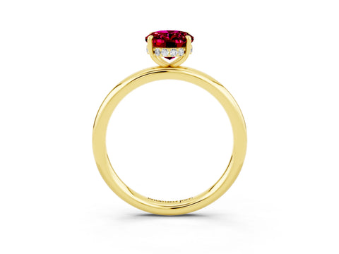 Yellow gold Oval Cut Garnet Solitaire Ring with Thin Band and Four-Prong Setting_15