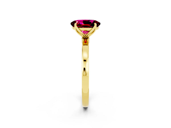 Yellow gold Oval Cut Garnet Solitaire Ring with Thin Band and Prong Setting