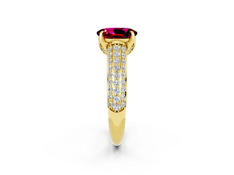 Yellow gold Oval Cut Garnet Solitaire Ring with Three-Row Pavé Band and Four-Prong Setting_14