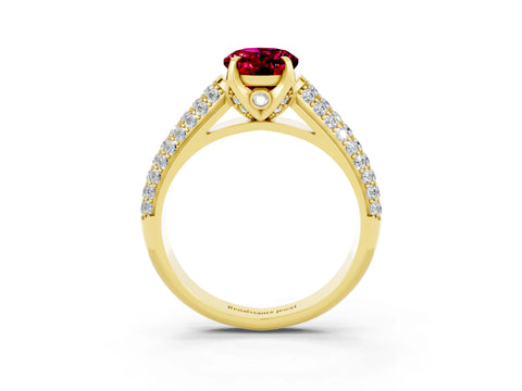 Yellow gold Oval Cut Garnet Solitaire Ring with Three-Row Pavé Band and Four-Prong Setting_15