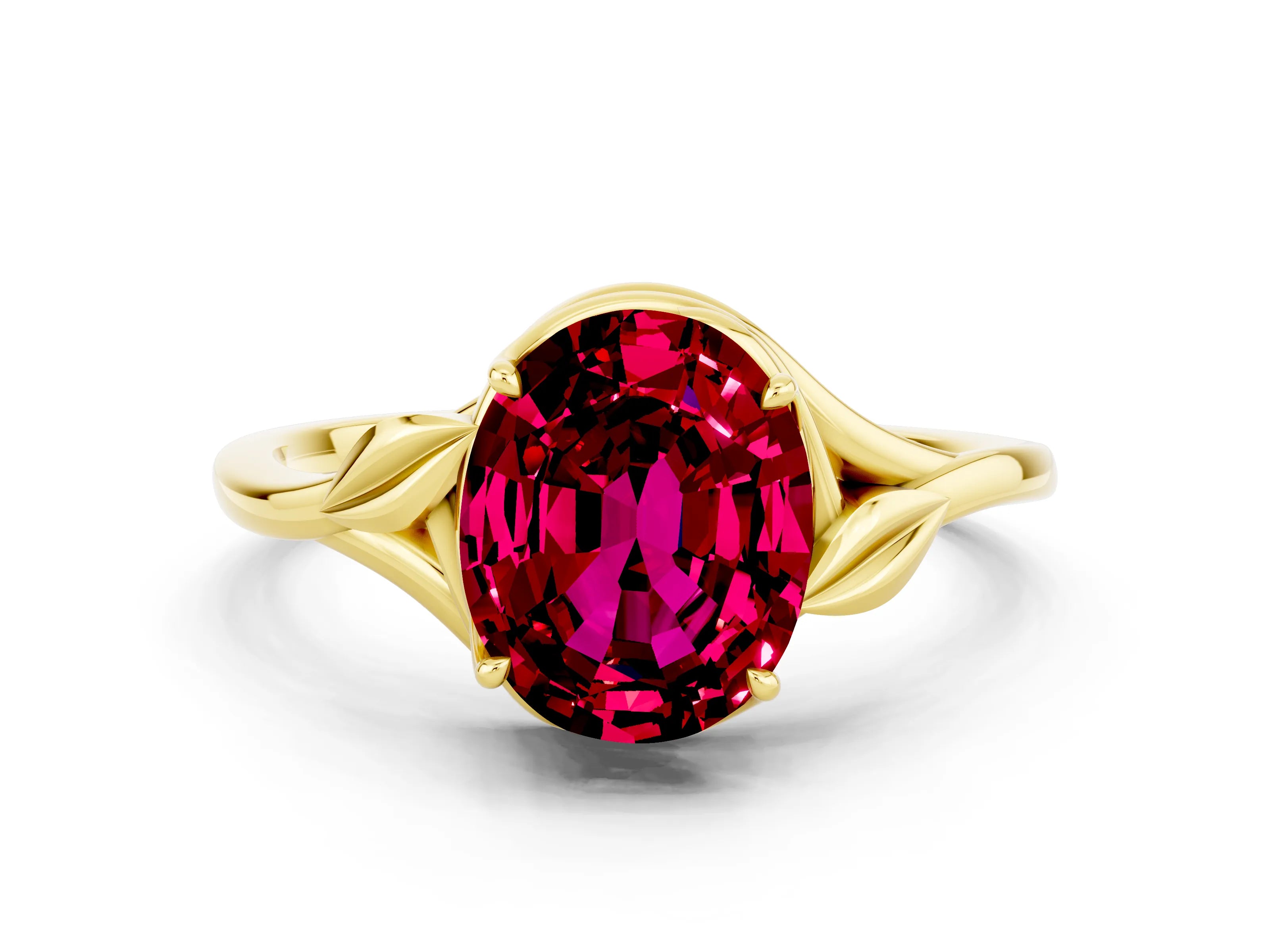 Yellow gold Oval Cut Garnet Solitaire Ring with Twist Band and Four-Prong Setting_24