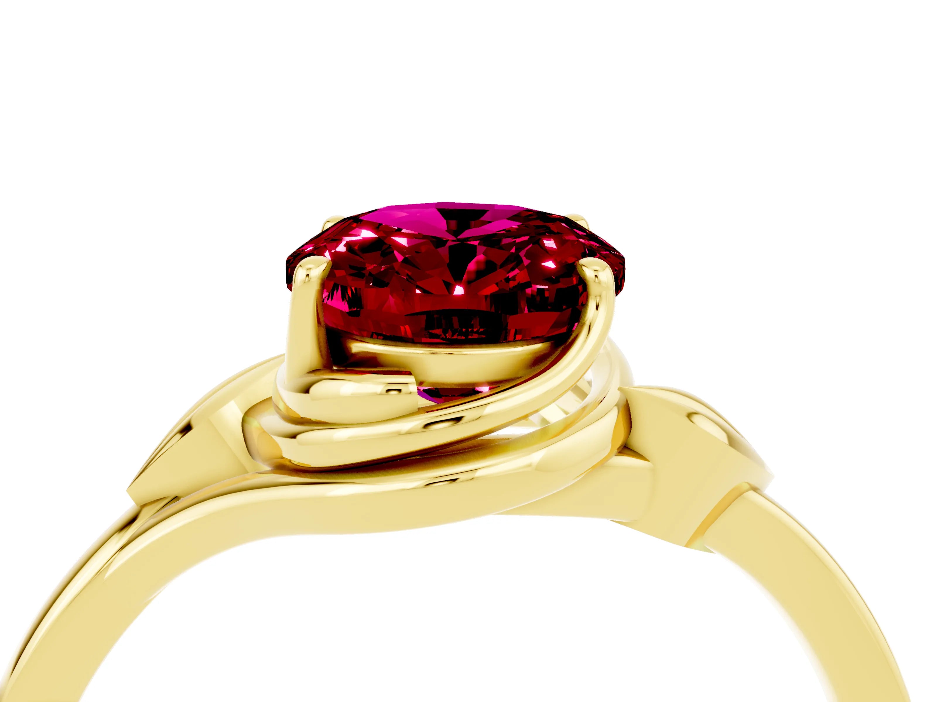 Yellow gold Oval Cut Garnet Solitaire Ring with Twist Band and Four-Prong Setting_28