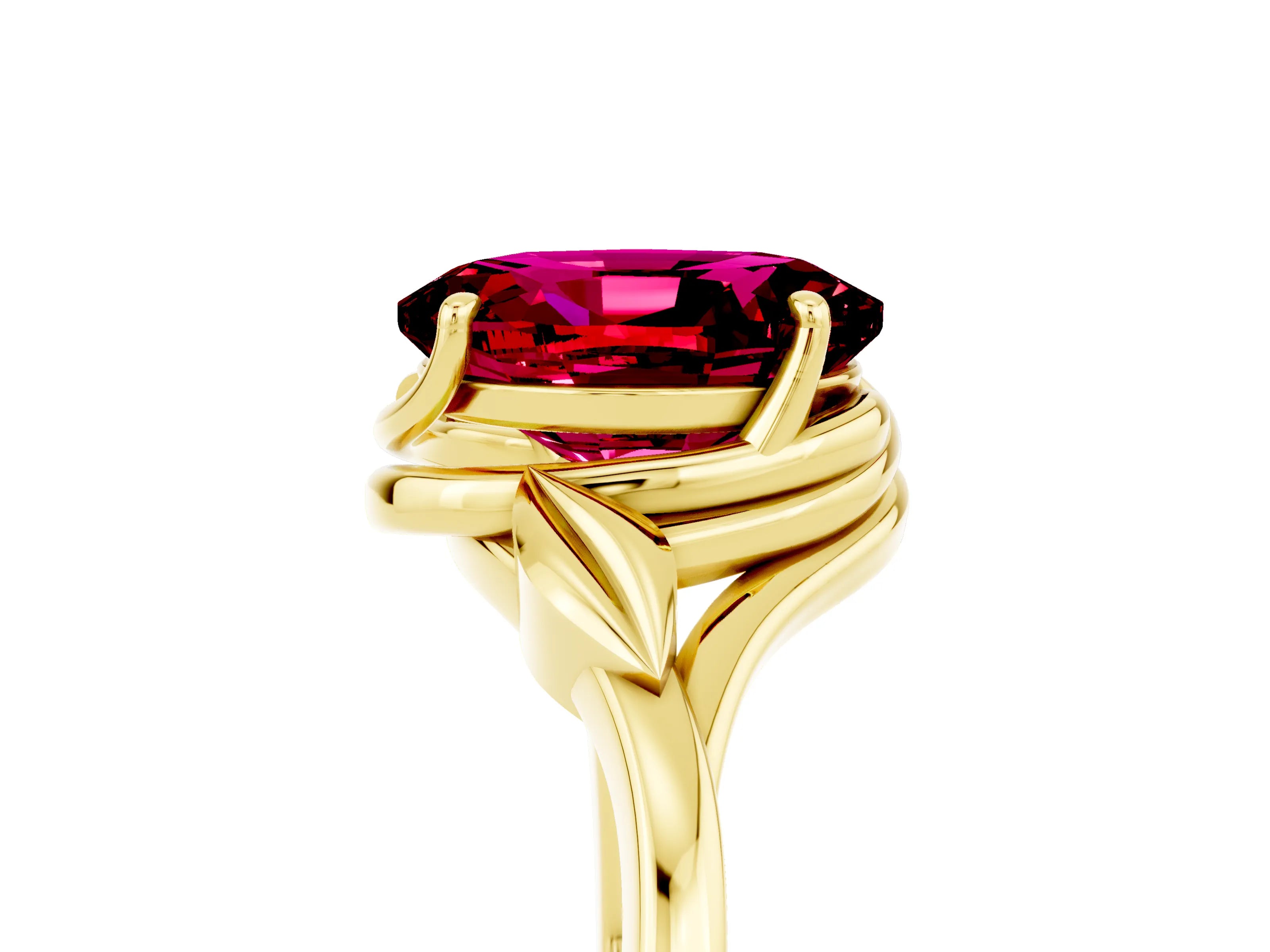 Yellow gold Oval Cut Garnet Solitaire Ring with Twist Band and Four-Prong Setting_29
