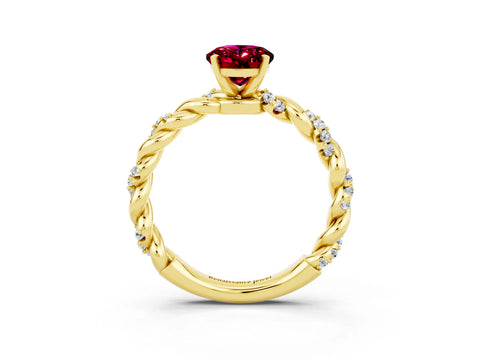 Yellow gold Oval Cut Garnet Solitaire Ring with Twisted Band and Pavé Accents_3