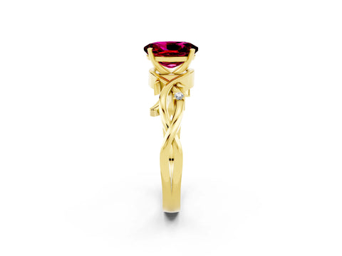Yellow gold Oval Cut Garnet Solitaire Ring with Twisted Band and Prong Setting_2