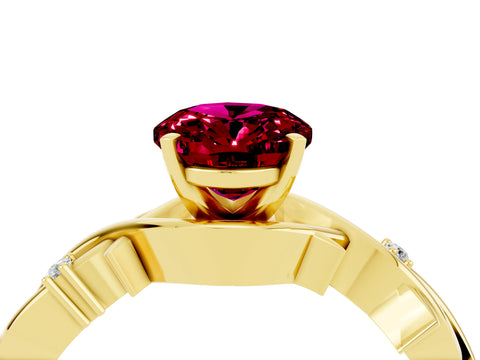 Yellow gold Oval Cut Garnet Solitaire Ring with Twisted Band and Prong Setting_4