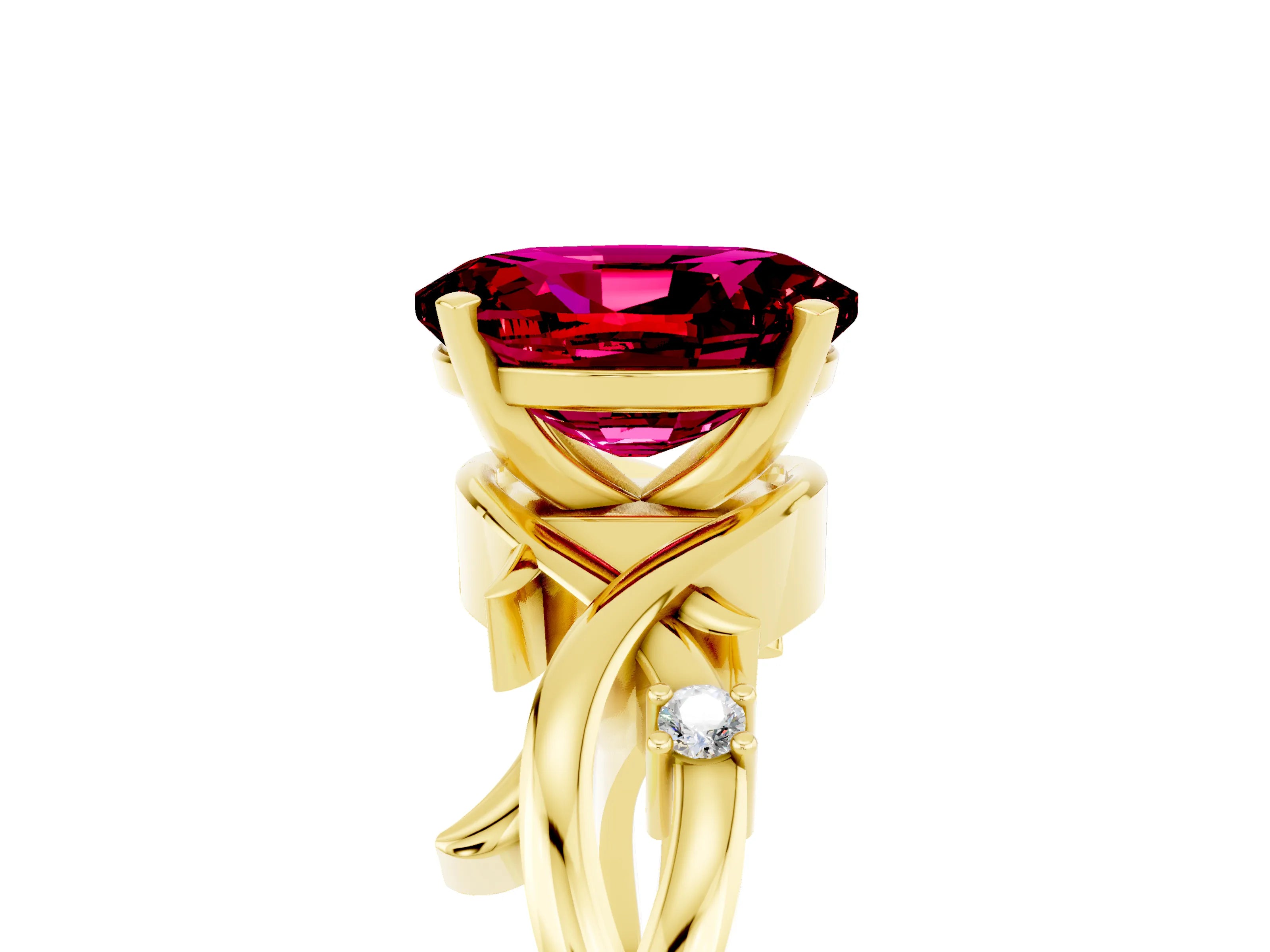 Yellow gold Oval Cut Garnet Solitaire Ring with Twisted Band and Prong Setting_5
