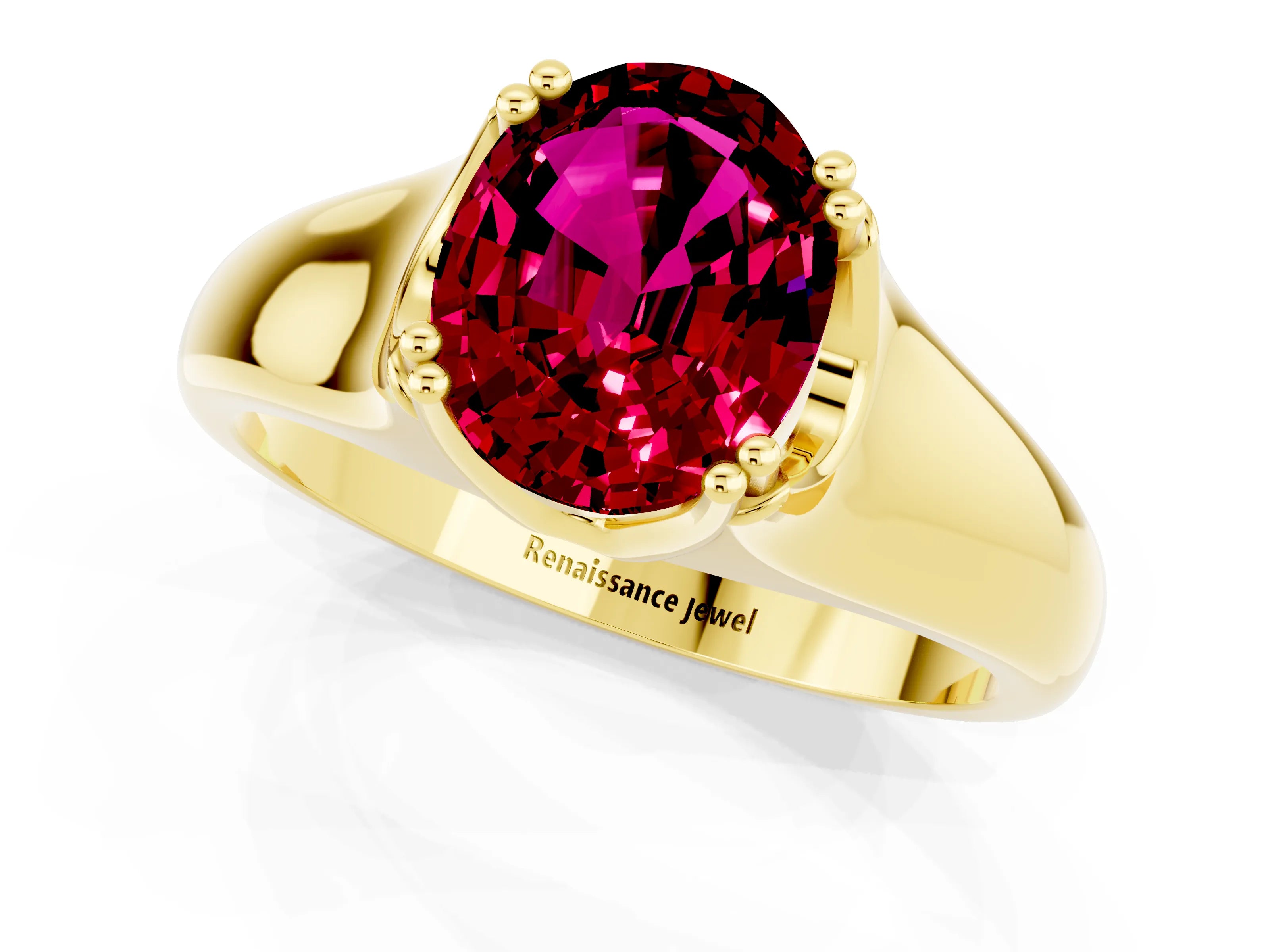 Yellow gold Oval Cut Garnet Solitaire Ring with Wide Band and Prong Setting_1