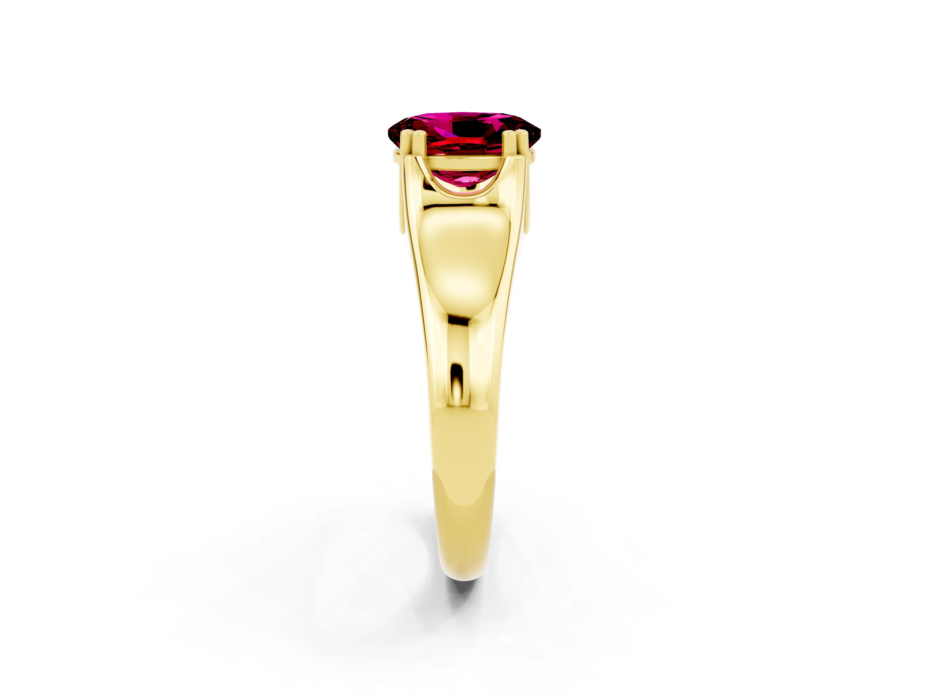 Yellow gold Oval Cut Garnet Solitaire Ring with Wide Band and Prong Setting_2