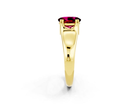 Yellow gold Oval Cut Garnet Solitaire Ring with Wide Band and Prong Setting_2