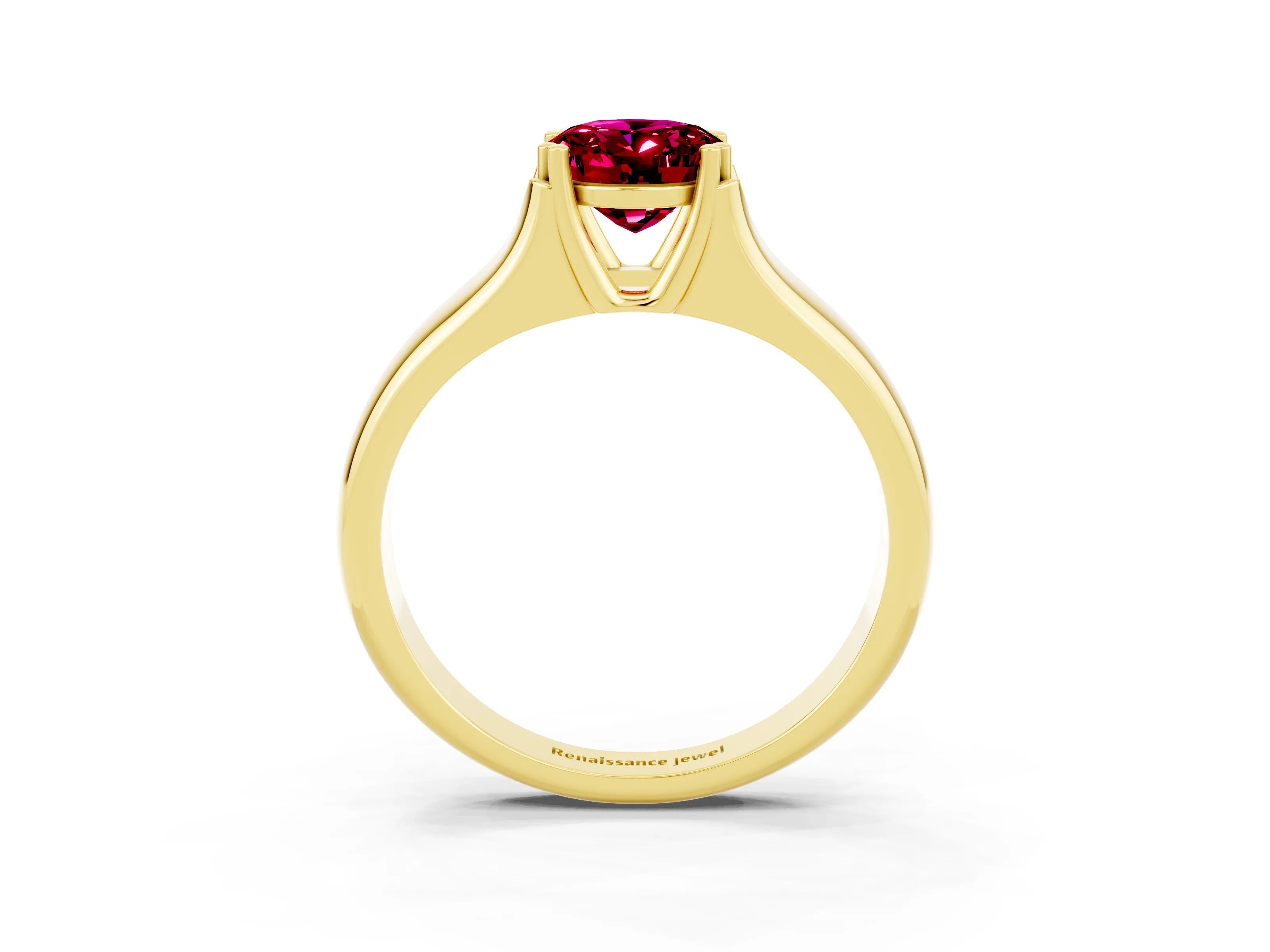 Yellow gold Oval Cut Garnet Solitaire Ring with Wide Band and Prong Setting_3