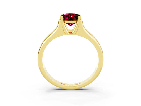 Yellow gold Oval Cut Garnet Solitaire Ring with Wide Band and Prong Setting_3