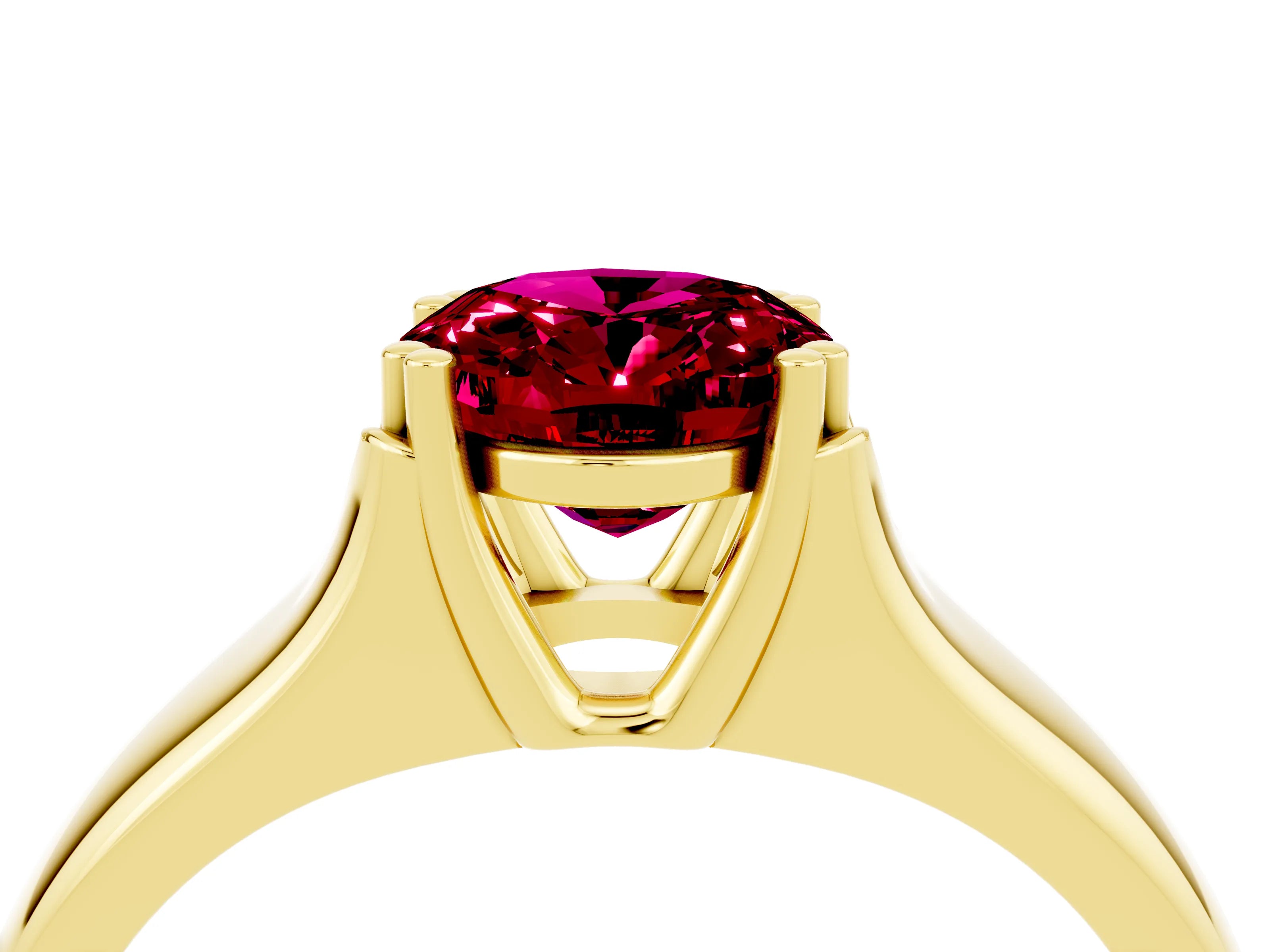 Yellow gold Oval Cut Garnet Solitaire Ring with Wide Band and Prong Setting_4