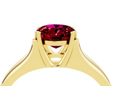 Yellow gold Oval Cut Garnet Solitaire Ring with Wide Band and Prong Setting_4