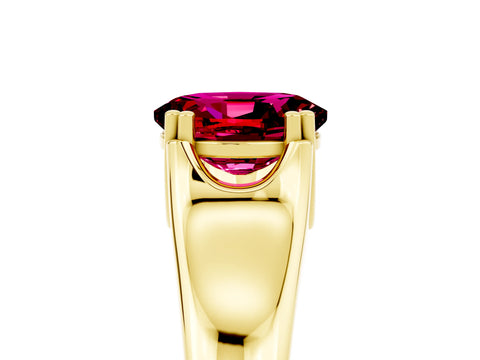 Yellow gold Oval Cut Garnet Solitaire Ring with Wide Band and Prong Setting_5