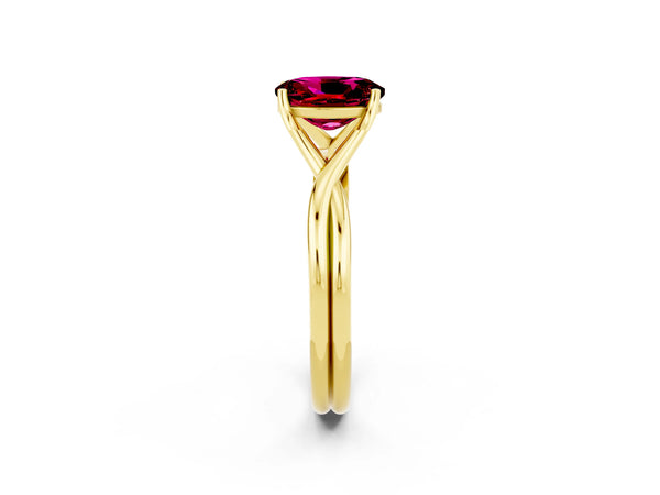 Yellow gold Oval Cut Garnet Solitaire Twist Band Prong Setting Ring