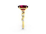 Yellow gold Oval Cut Garnet Solitaire Twisted Band with Round  Accents and Prong Setting_14