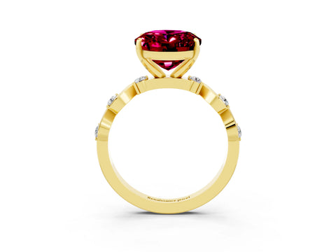 Yellow gold Oval Cut Garnet Solitaire Twisted Band with Round  Accents and Prong Setting_15