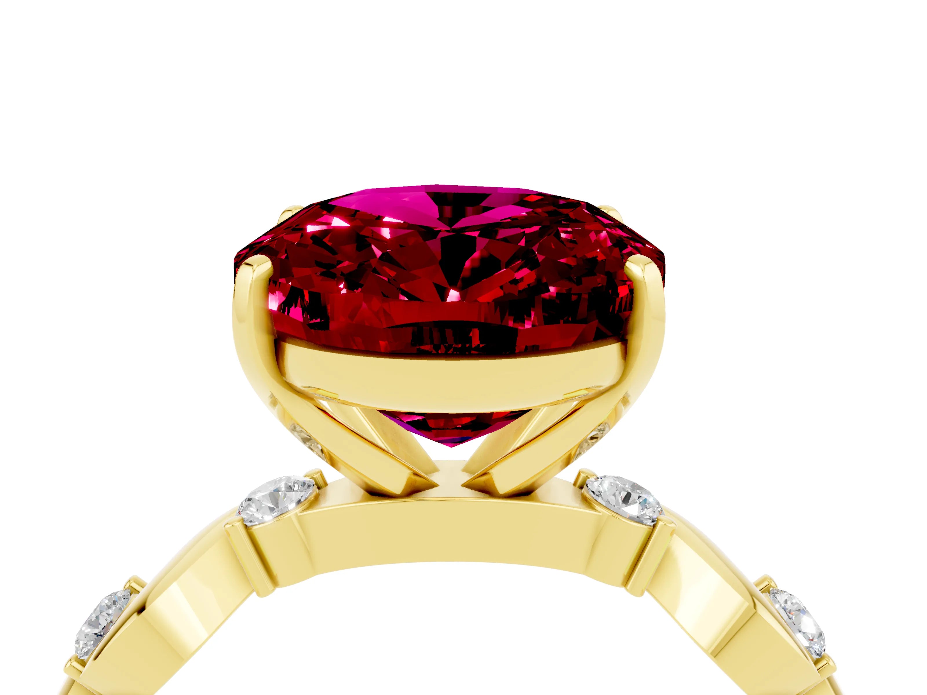 Yellow gold Oval Cut Garnet Solitaire Twisted Band with Round  Accents and Prong Setting_16