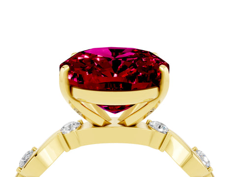 Yellow gold Oval Cut Garnet Solitaire Twisted Band with Round  Accents and Prong Setting_16