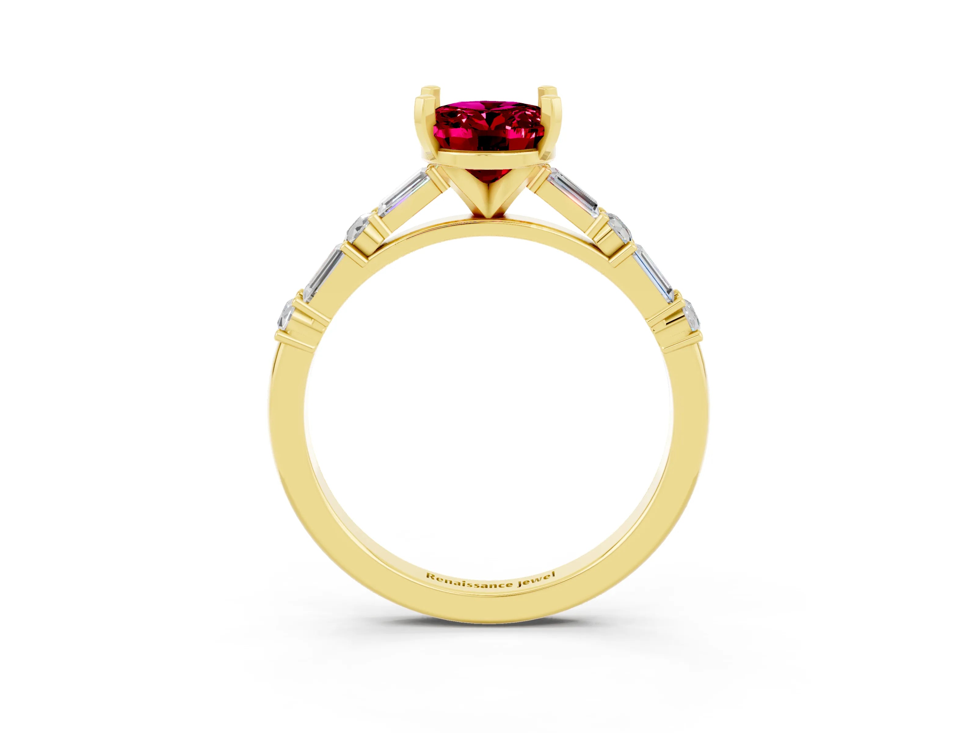 Yellow gold Oval Cut Garnet Solitaire with Side Baguettes and Channel Set Band_3