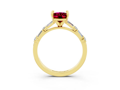 Yellow gold Oval Cut Garnet Solitaire with Side Baguettes and Channel Set Band_3