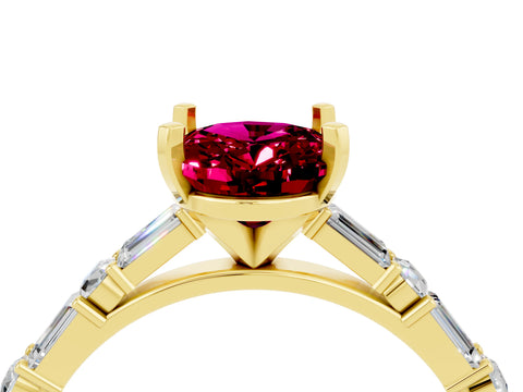 Yellow gold Oval Cut Garnet Solitaire with Side Baguettes and Channel Set Band_4