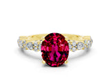 Yellow gold Oval Cut Garnet Solitaire with Side Stones, Pave Band, Four-Prong Setting_24