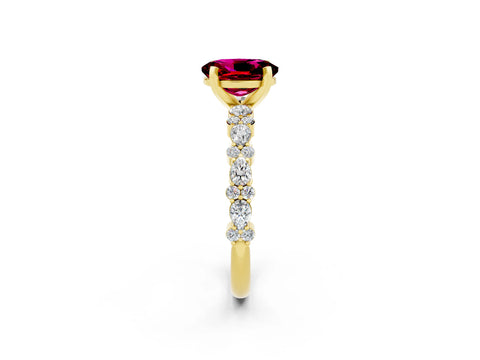 Yellow gold Oval Cut Garnet Solitaire with Side Stones, Pave Band, Four-Prong Setting_26