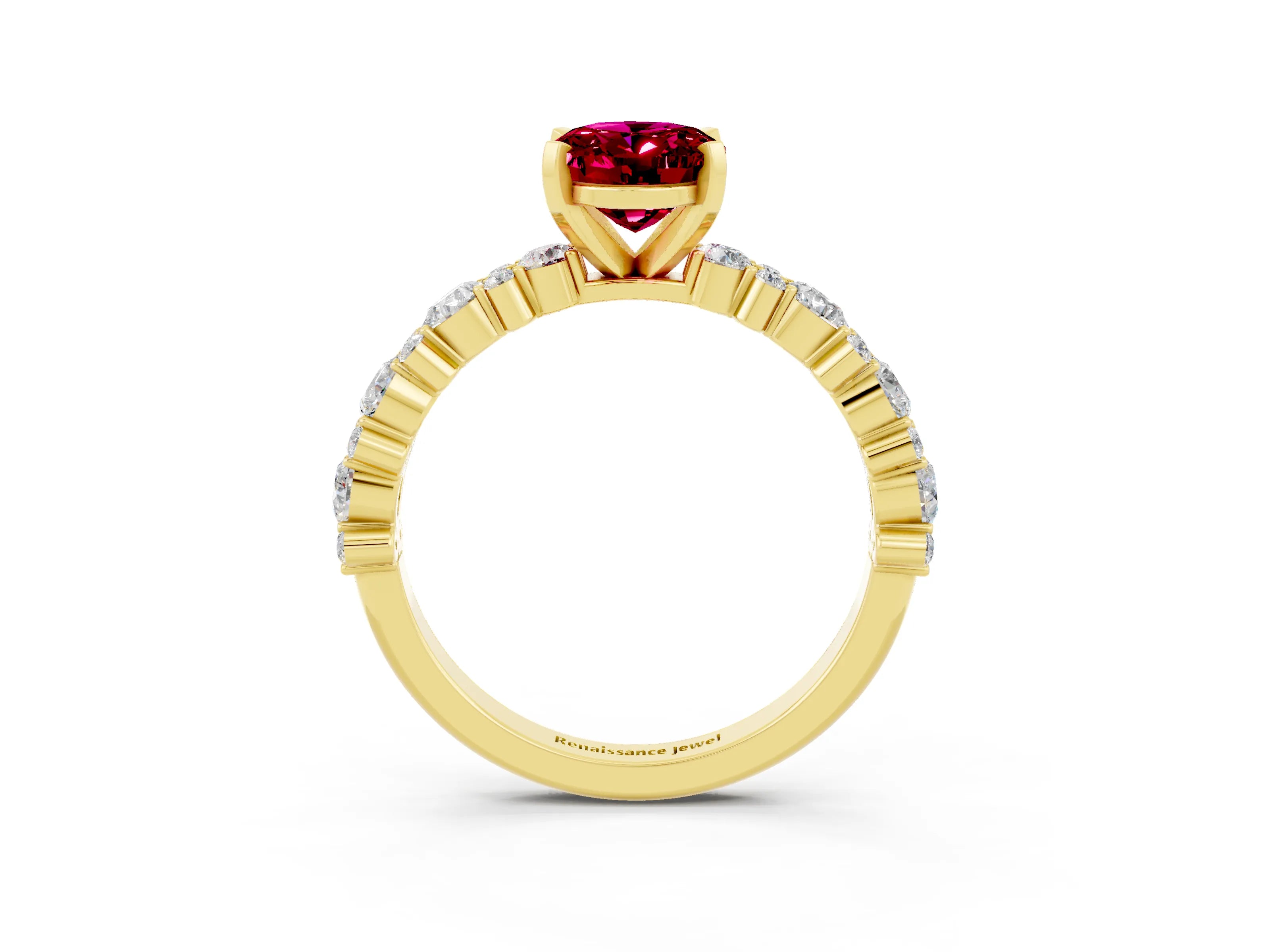 Yellow gold Oval Cut Garnet Solitaire with Side Stones, Pave Band, Four-Prong Setting_27