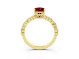 Yellow gold Oval Cut Garnet Solitaire with Side Stones, Pave Band, Four-Prong Setting_27