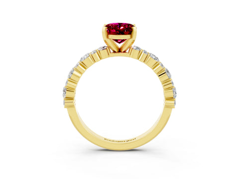 Yellow gold Oval Cut Garnet Solitaire with Side Stones, Pave Band, Four-Prong Setting_27
