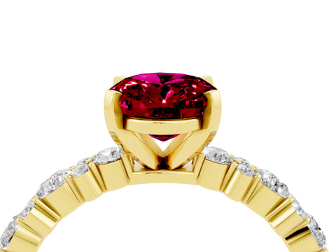 Yellow gold Oval Cut Garnet Solitaire with Side Stones, Pave Band, Four-Prong Setting_28