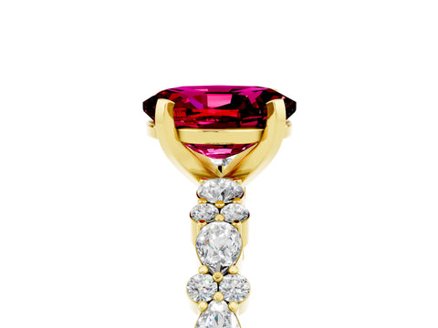 Yellow gold Oval Cut Garnet Solitaire with Side Stones, Pave Band, Four-Prong Setting_29