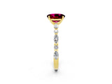 Yellow gold Oval Cut Garnet Solitaire with Side Stones on a Pavé Band and Four-Prong Setting_2