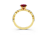 Yellow gold Oval Cut Garnet Solitaire with Side Stones on a Pavé Band and Four-Prong Setting_3