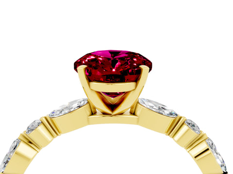 Yellow gold Oval Cut Garnet Solitaire with Side Stones on a Pavé Band and Four-Prong Setting_4
