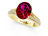 Yellow gold Oval Cut Garnet Split Shank Engagement Ring with Pavé Band_1