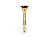 Yellow gold Oval Cut Garnet Split Shank Engagement Ring with Pavé Band_2